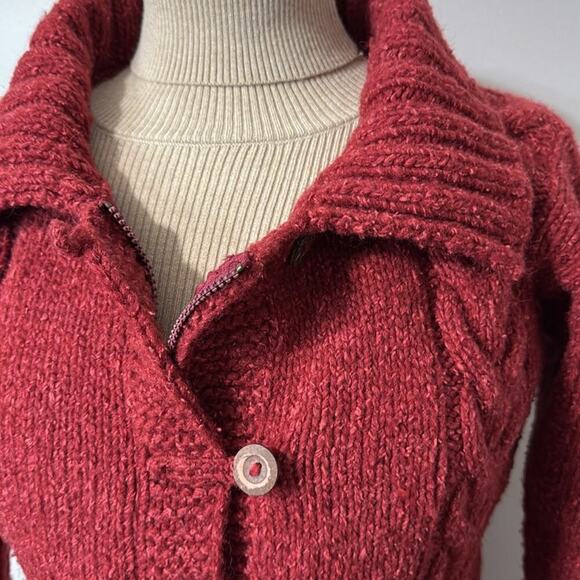 ECC Red Collared Chunky Cardigan Wool/Cotton Sweater Size M - Picture 2 of 4
